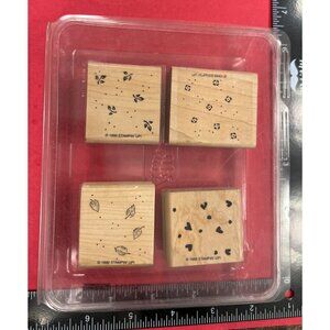 Stampin Up! 1999 Petite Patterns Rubber Stamps Set Of 4 LEAF HEART SNOW RAIN